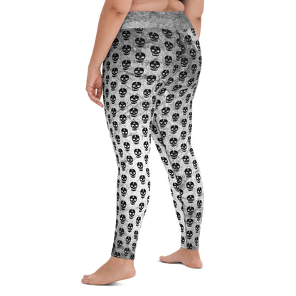 Plus Size Soft Goth Leggings / Goth Yoga Pants / Grey Goth Leggings Outfit With Inside Pocket / Skull Leggings