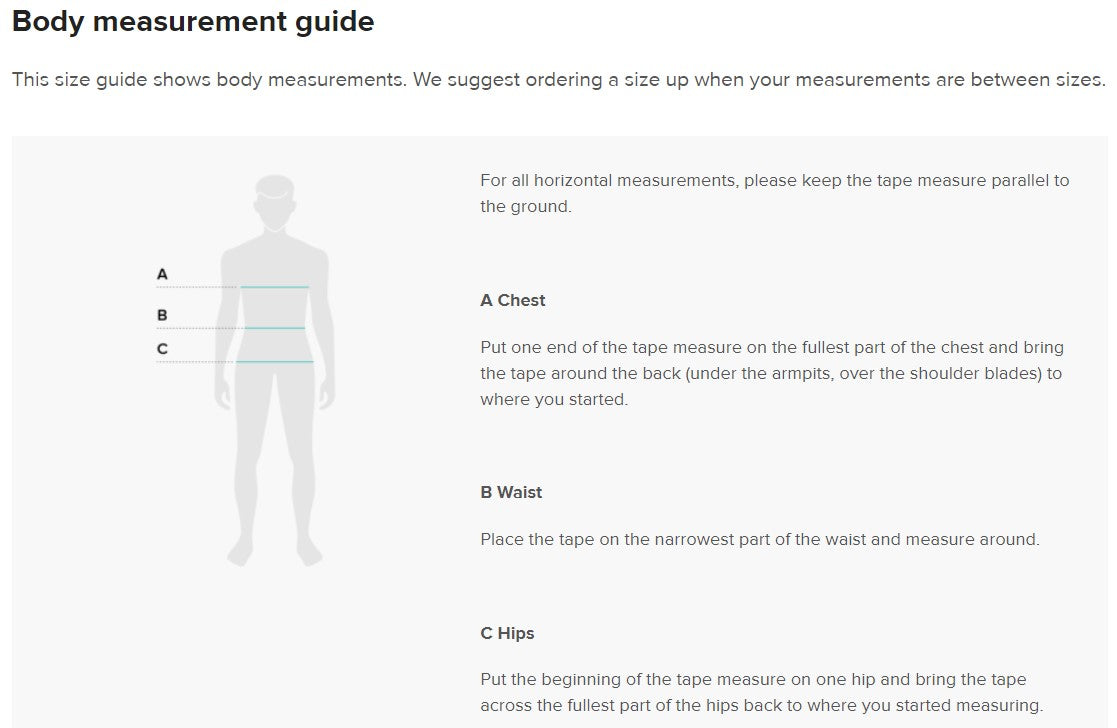 Body measurement guide shirts