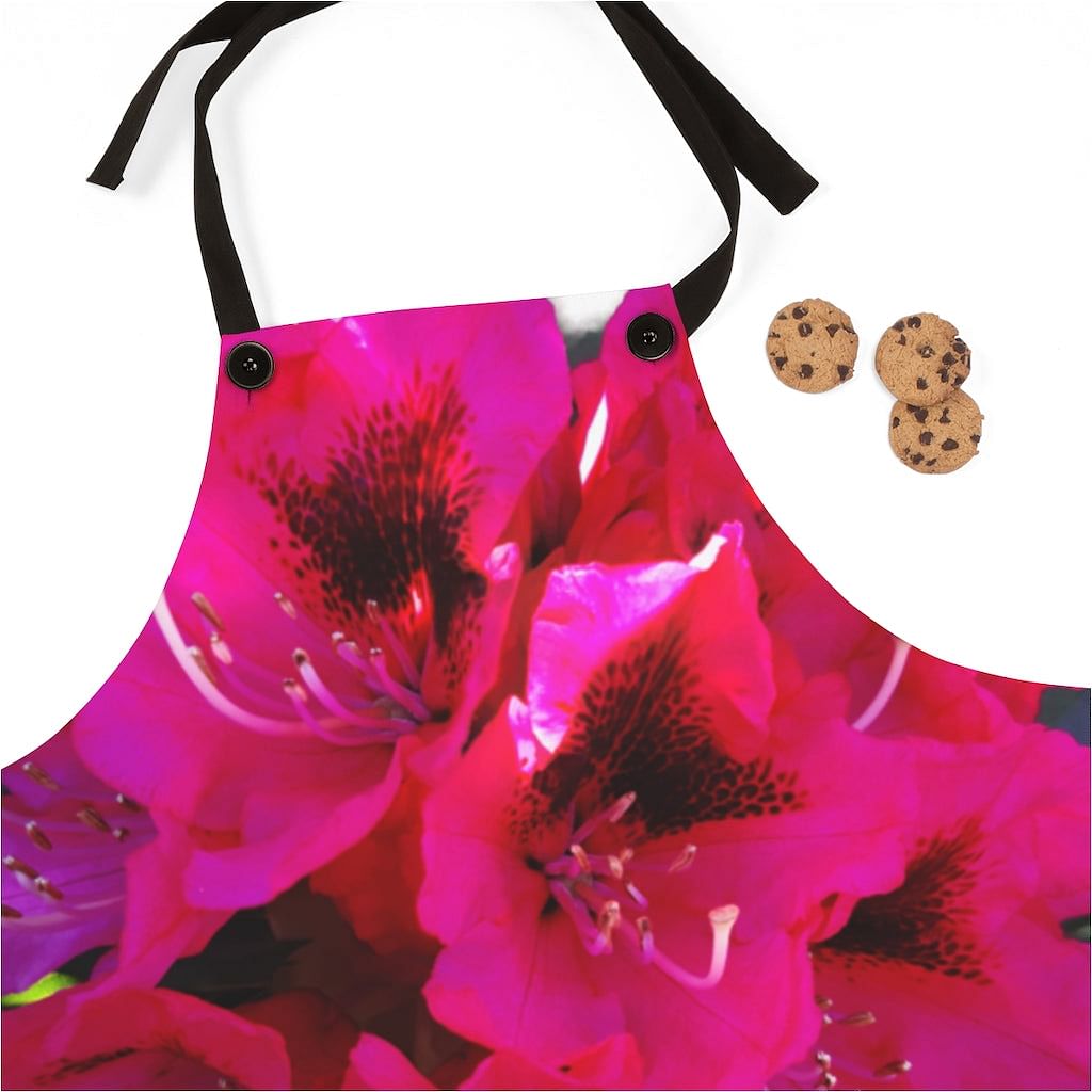 Floral Kitchen Apron With Red Azalea print /  Durable Strong Kitchen Apron