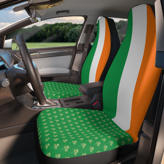 Ireland Flag Car Seat Covers Universal With Clover Print (Shamrock)