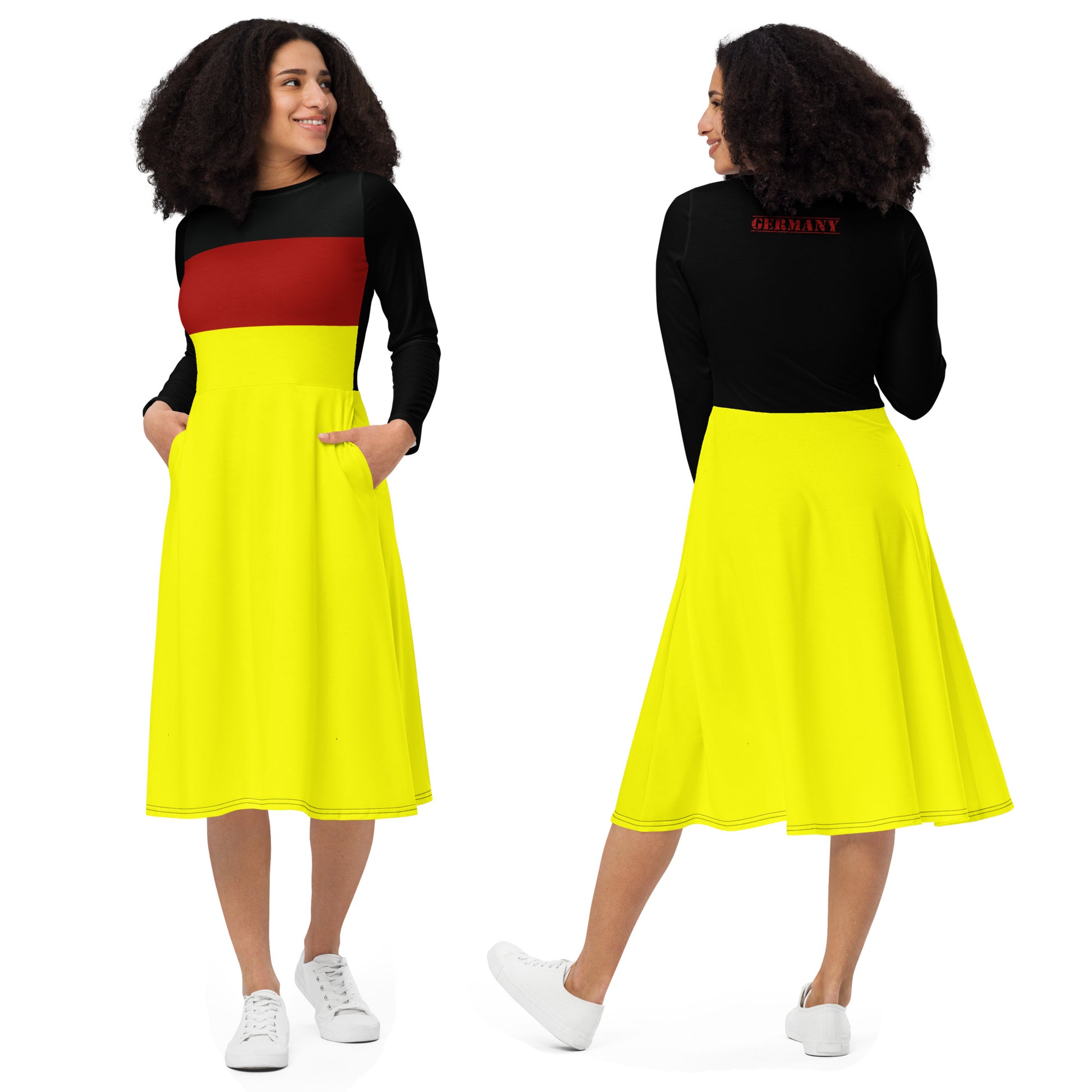 German Dress With Germany Flag / Long Sleeves Dress With Pockets / Small - Plus size
