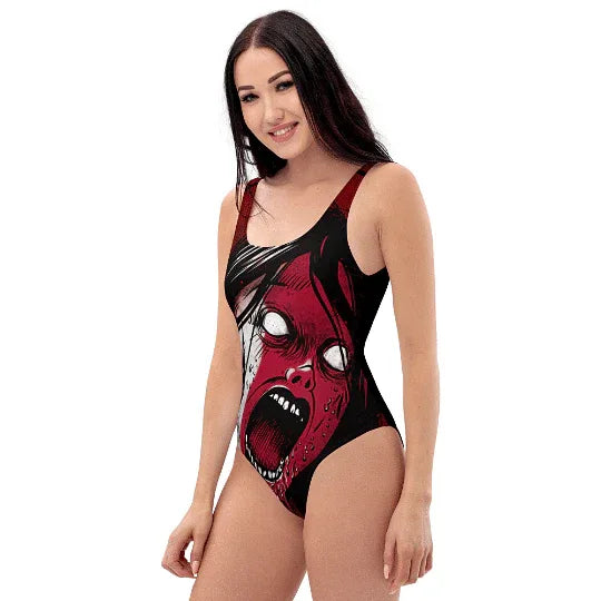 goth inspired one piece swimsuit chlorine resistant four way stretch