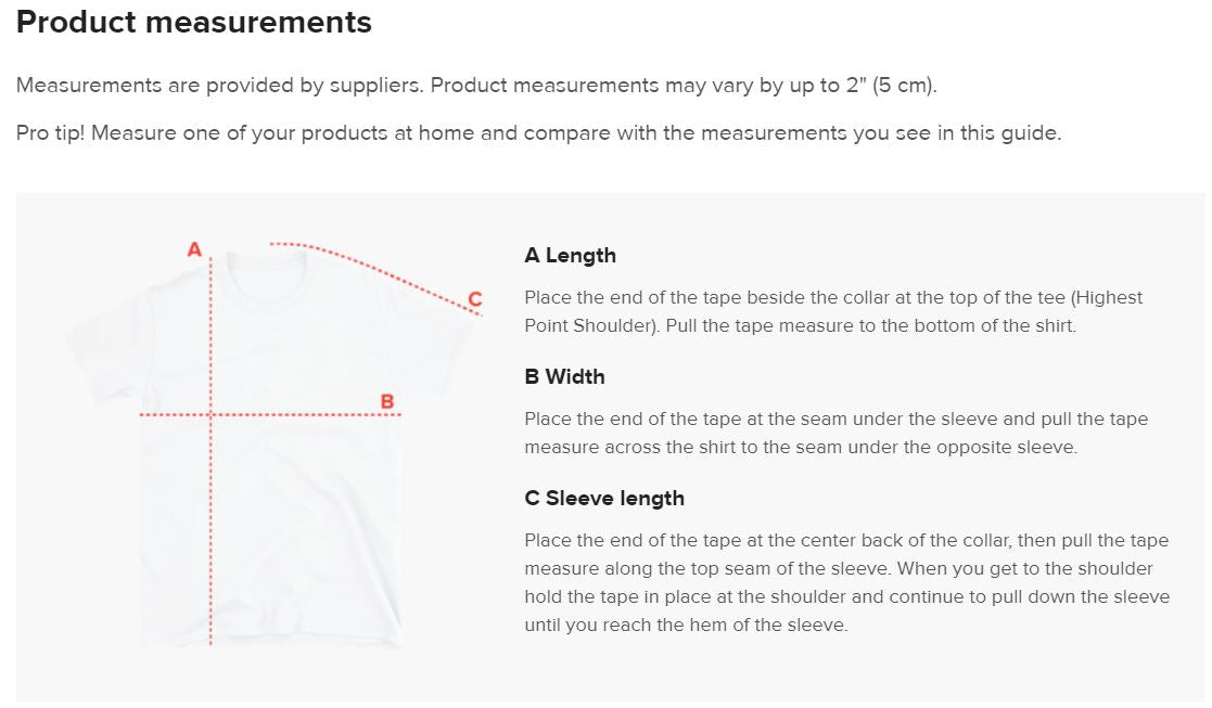product measurements