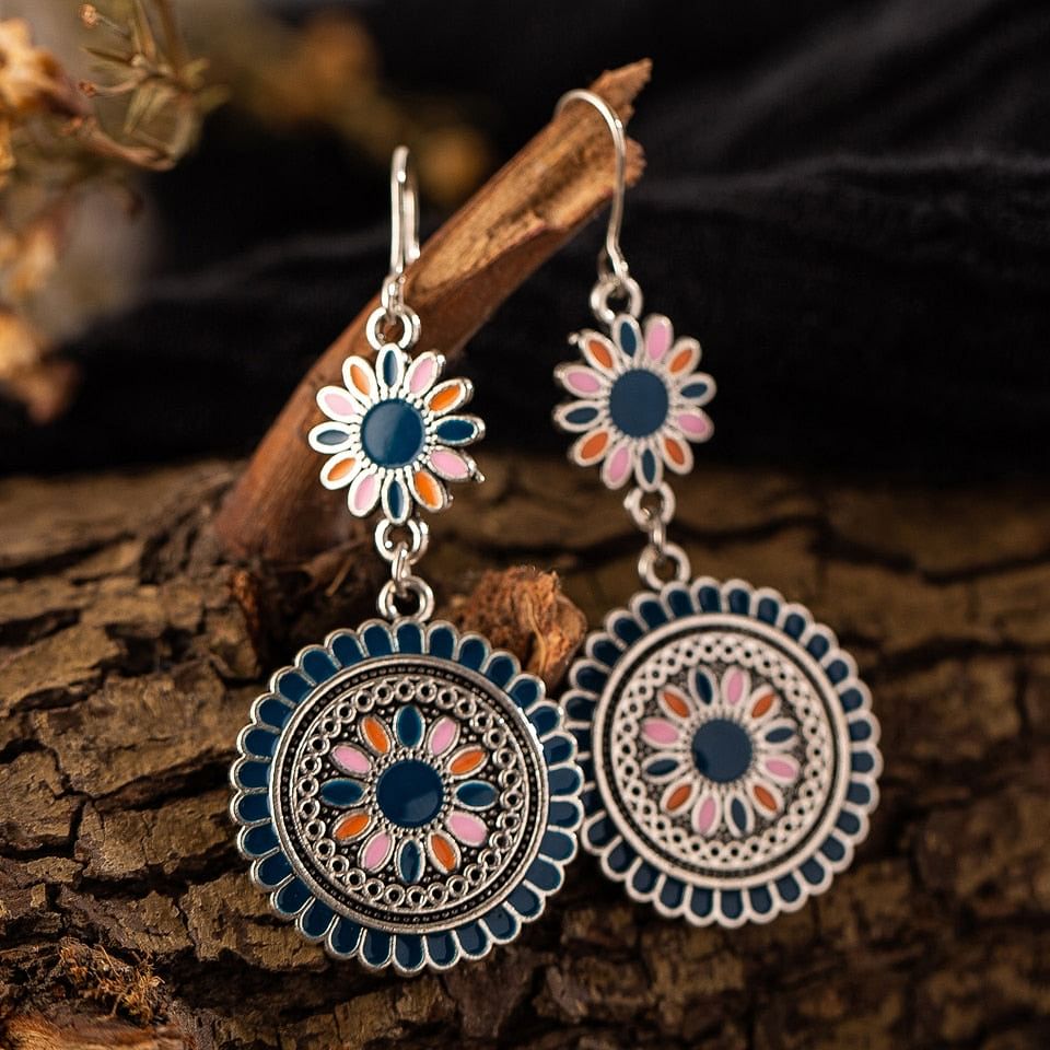 Vintage Ethnic Flower Hanging Earrings