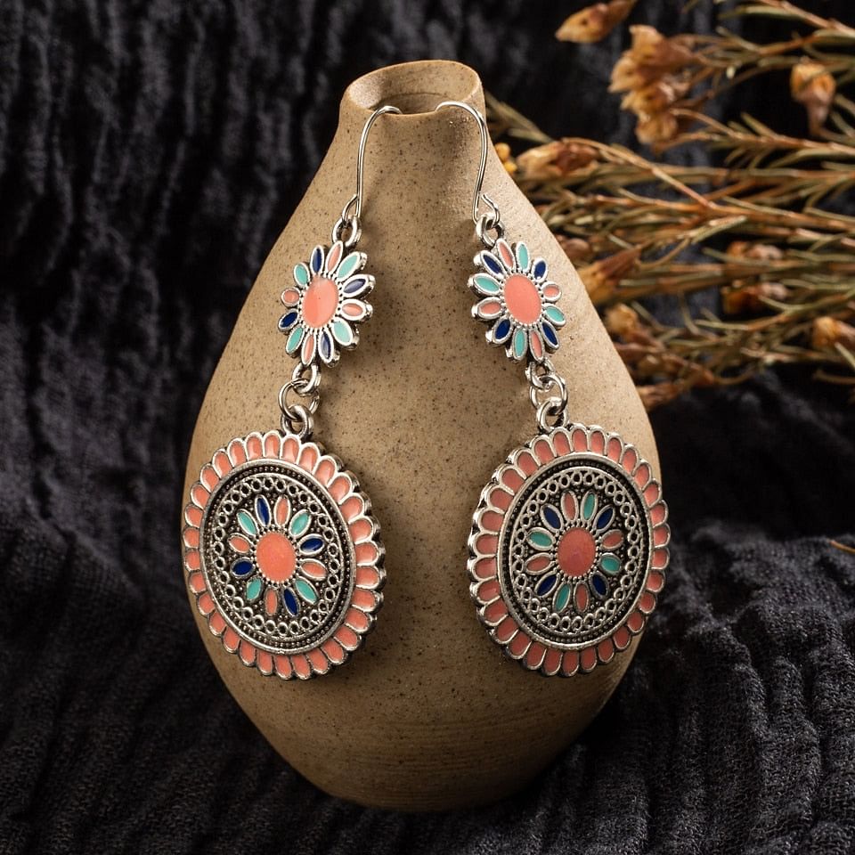Vintage Ethnic Flower Hanging Earrings