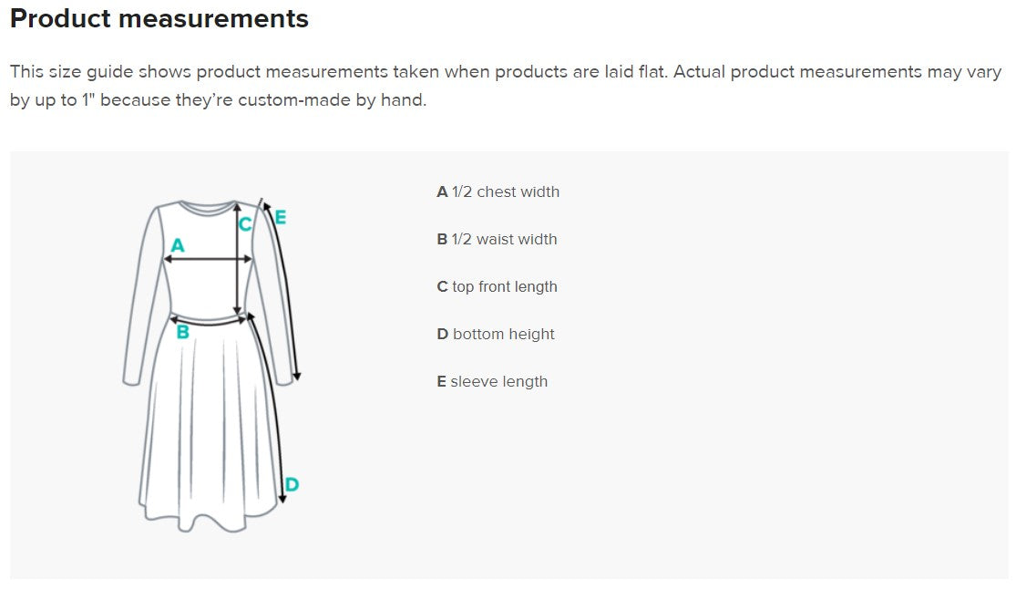 Product measurements for Mexico dress