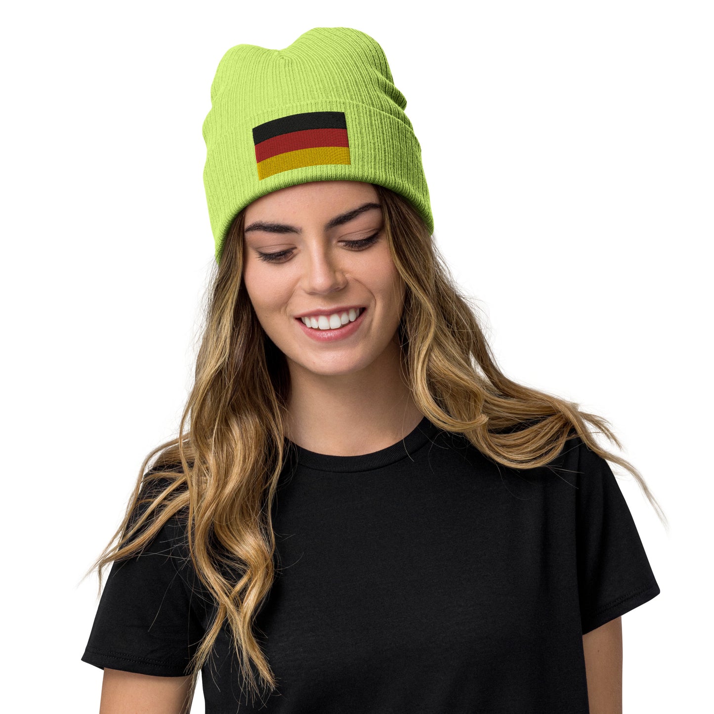 light green German Beanie / Premium Quality / Embroidered Flag Of Germany / 8 Colors / Recycled Polyester Clothing