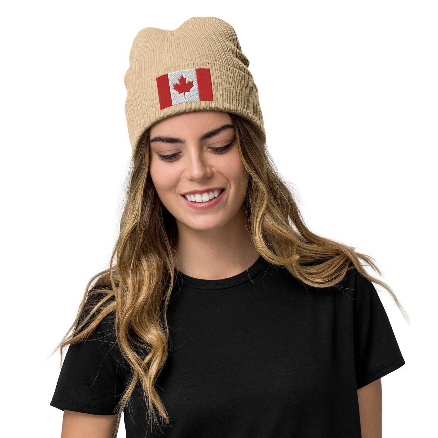 beige Recycled Polyester Canada Beanie / Premium Quality Canada Flag Beanie / 8 Colors