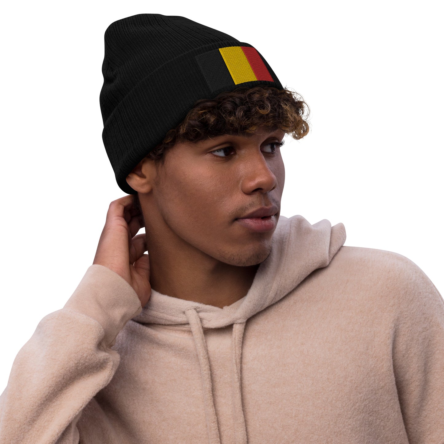 Black Ribbed Knit Embroidered Belgium Flag Beanie / Premium Beanie Available In 8 Colours / Recycled Polyester