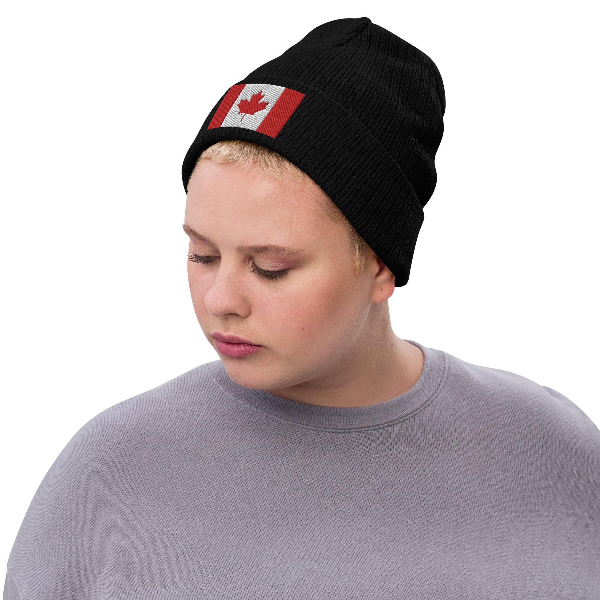 Black Recycled Polyester Canada Beanie / Premium Quality Canada Flag Beanie / 8 Colors