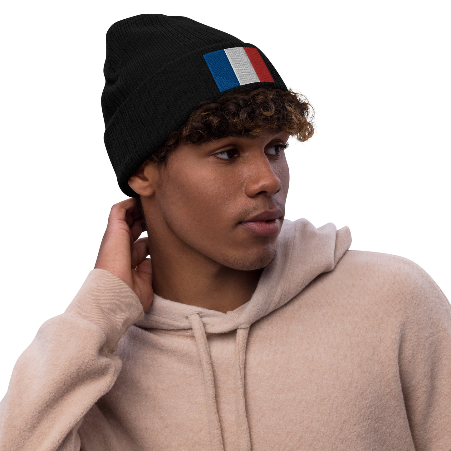 black France Beanie With Embroidered Flag