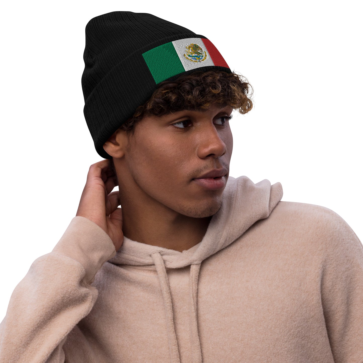 Mexico Beanie Hat With Embroidered Mexican Flag / Recycled Polyester / 8 Colors