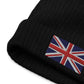 Ribbed Knit Embroidered UK Flag Beanie