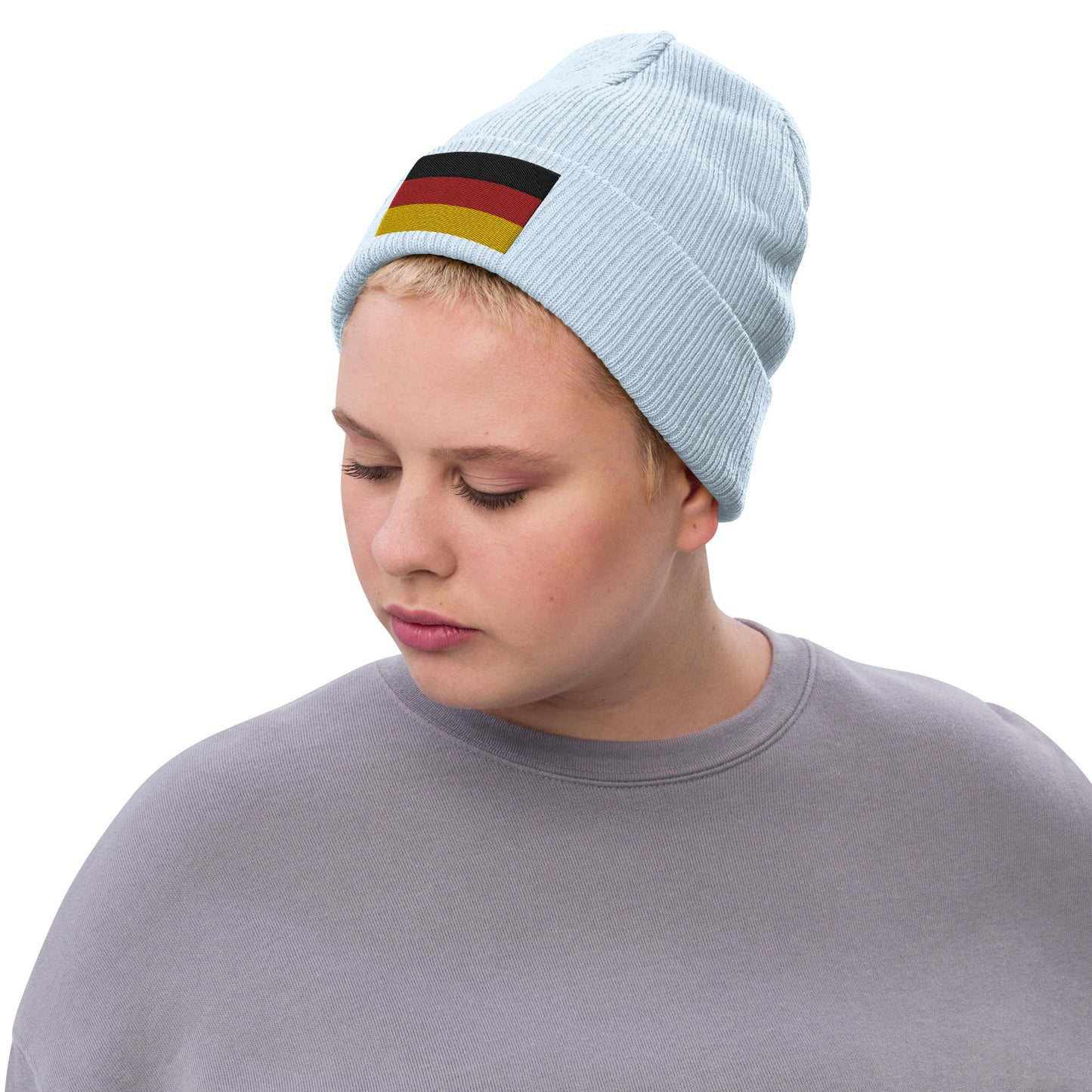 German Beanie / Premium Quality / Embroidered Flag Of Germany / 8 Colors / Recycled Polyester Clothing / light blue