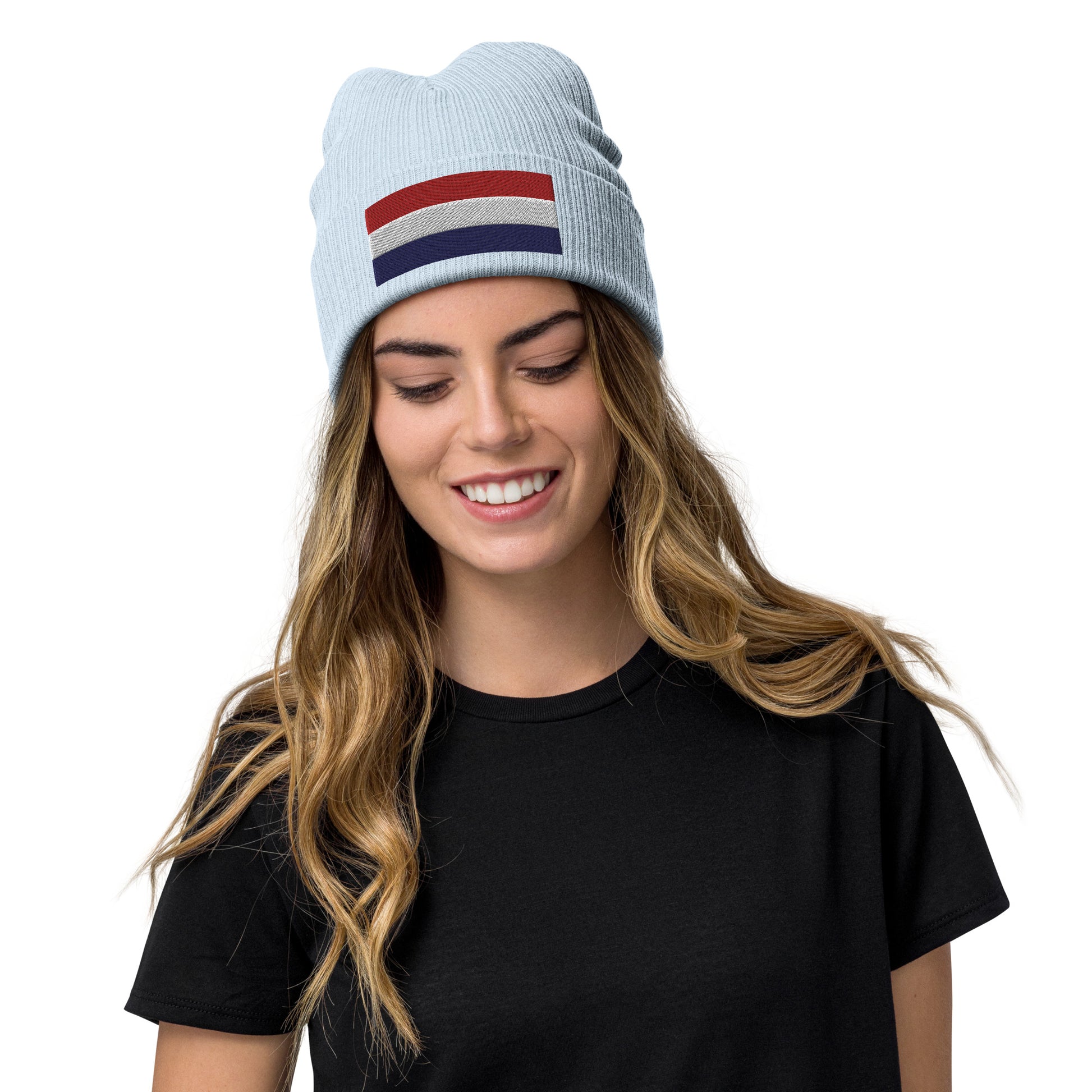 light blue Colours Of The Netherlands Flag Beanie / Premium Quality Beanie With Embroidered Flag Of The Netherlands