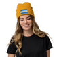 yellow Ribbed Knit Embroidered Argentina Beanie  Recycled Polyester