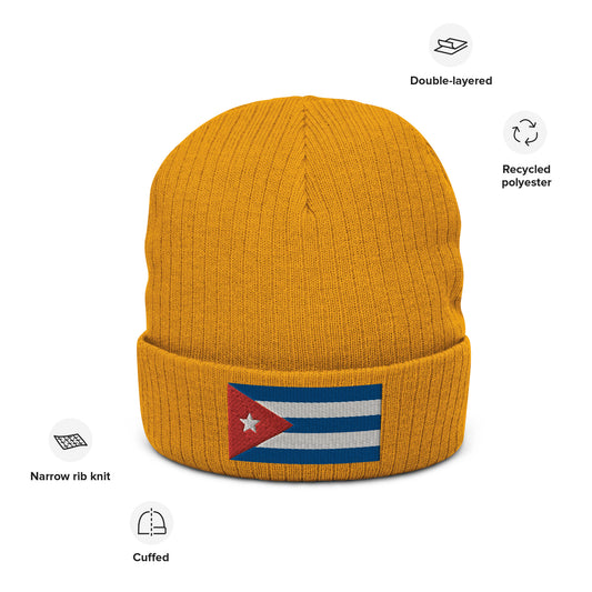 Cuban Clothing Style With Cuba Ribbed Knit Beanie / Premium Quality With Embroidered Cuba Flag / 8 Colors / Recycled Polyester