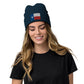blue Texas Beanie With Embroidered Flag / 8 Colors / Recycled Polyester Fabric
