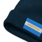 Ribbed Knit Embroidered Argentina Beanie  Recycled Polyester