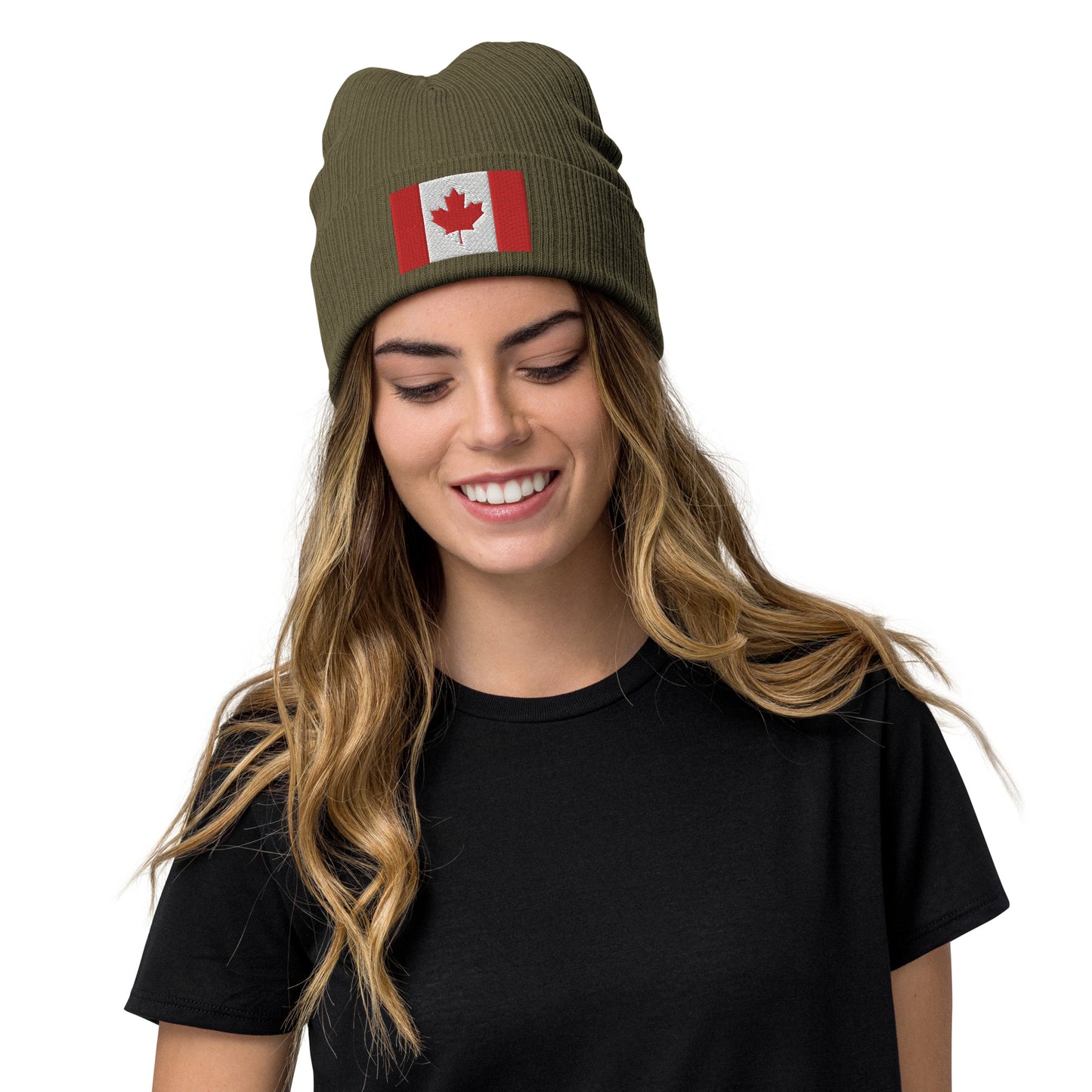 olive Recycled Polyester Canada Beanie / Premium Quality Canada Flag Beanie / 8 Colors