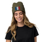 olive France Beanie With Embroidered Flag