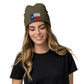 olive Texas Beanie With Embroidered Flag / 8 Colors / Recycled Polyester Fabric