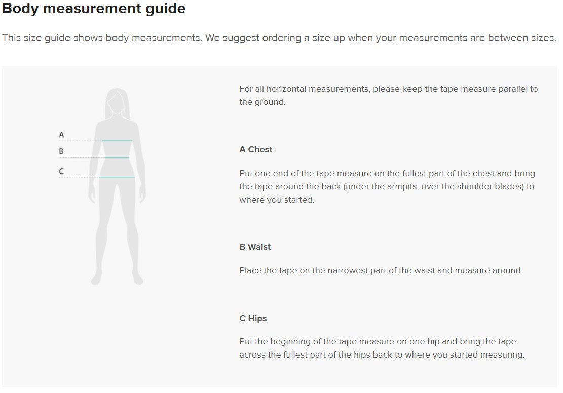 body measurement guide union jack dress