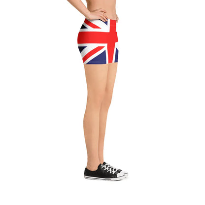 Union Jack athletic shorts for women, ideal for fitness, workouts and casual wear