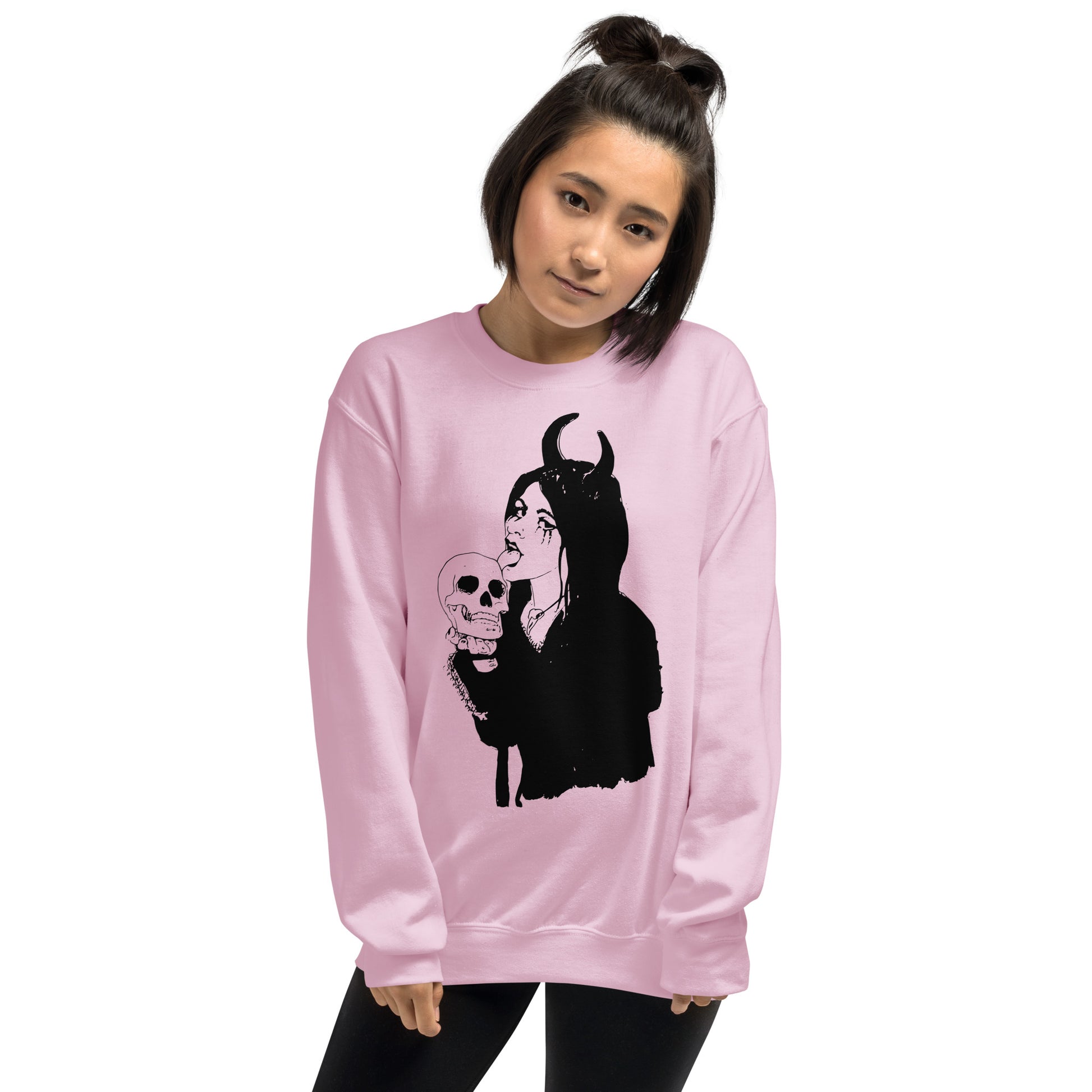 Light Pink Skull Sweatshirt Licking Woman