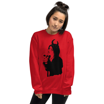 Red Skull Sweatshirt Licking Woman