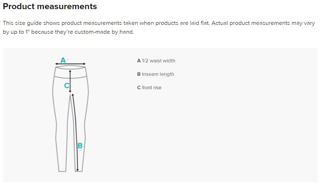 product measurements leggings