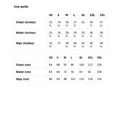 size guide inches and centimeters